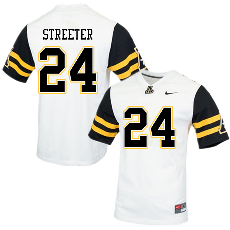 Men #24 Jonathan Streeter Appalachian State Mountaineers College Football Jerseys Sale-White - Click Image to Close